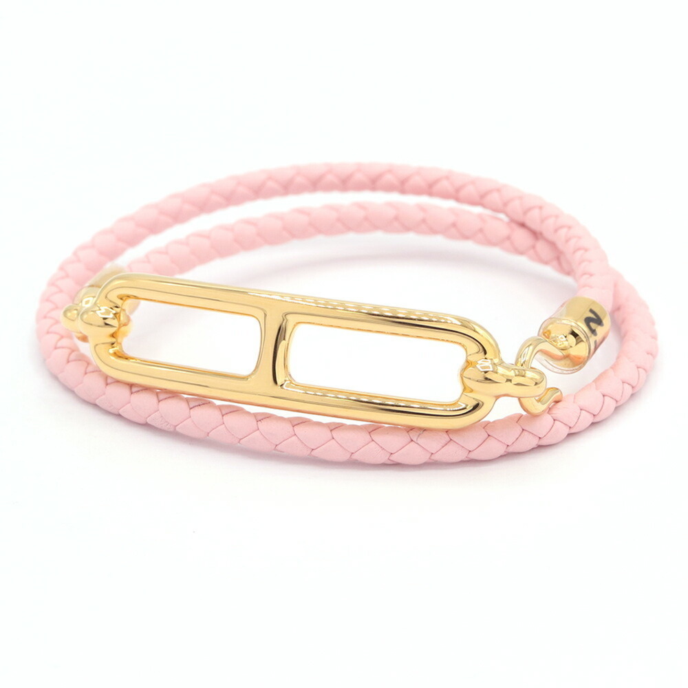 HERMES Pink Leather Charm Bracelet